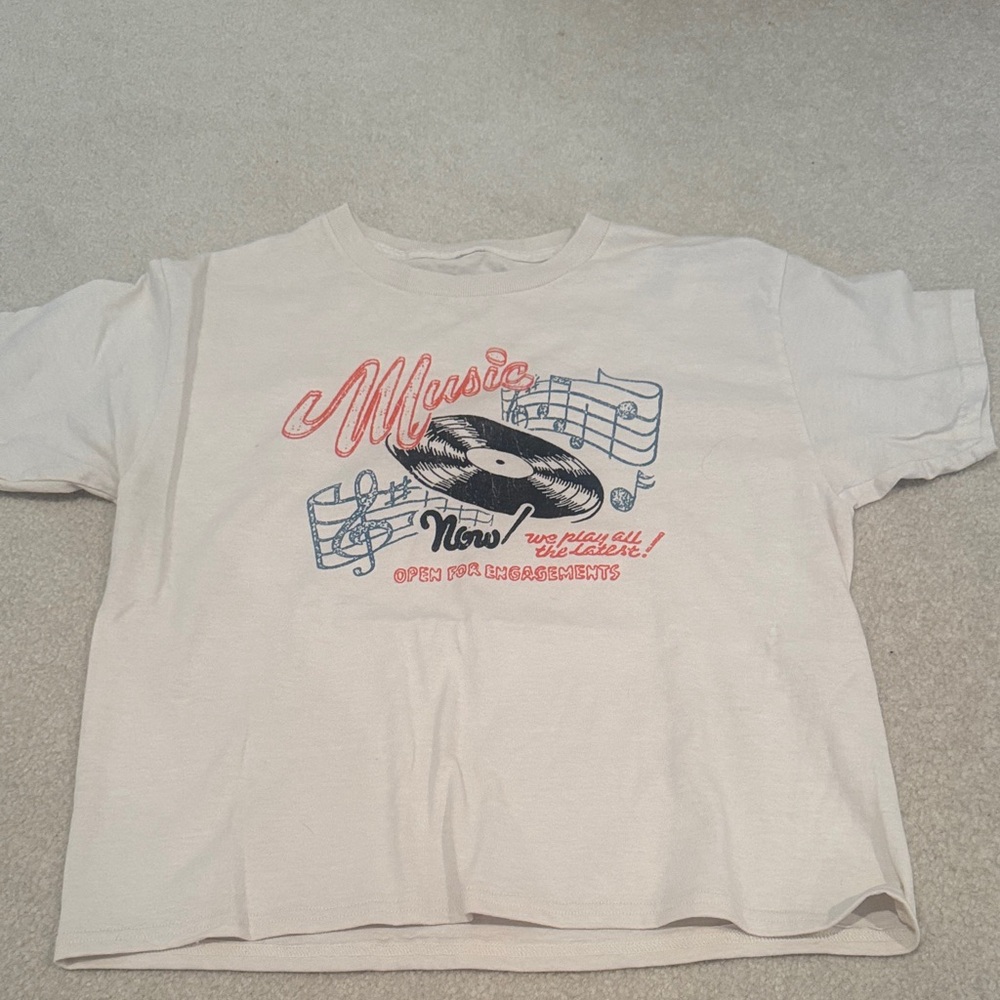 Urban Outfitters White Graphic 'Music' Tee with Red and Blue Print